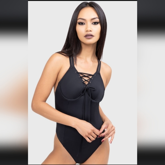 Killstar Other - Killstar Black Lace-Up One Piece Swimsuit